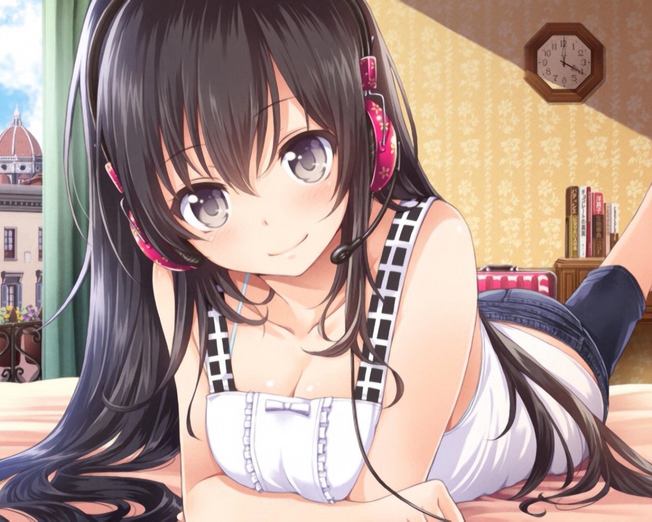 freetoedit anime girl headphones bed image by @anime_cats.